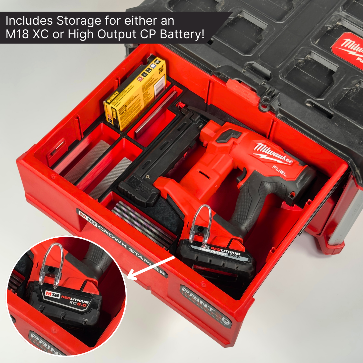 M18 Narrow Crown Stapler Custom Packout Insert | 2-Drawer Tool Box