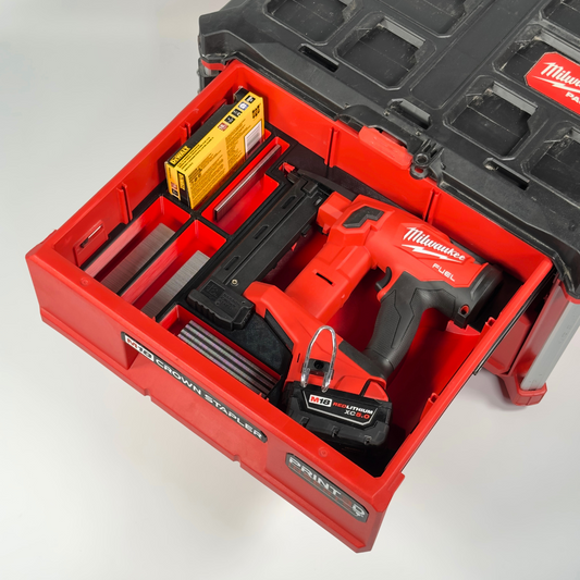 M18 Narrow Crown Stapler Custom Packout Insert | 2-Drawer Tool Box